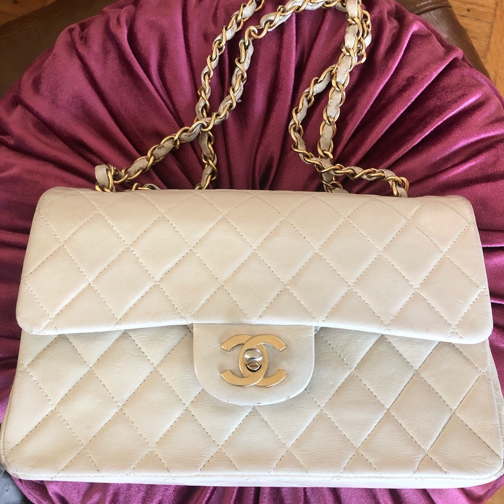CHANEL Double Flap Matelasse White Lambskin Bag